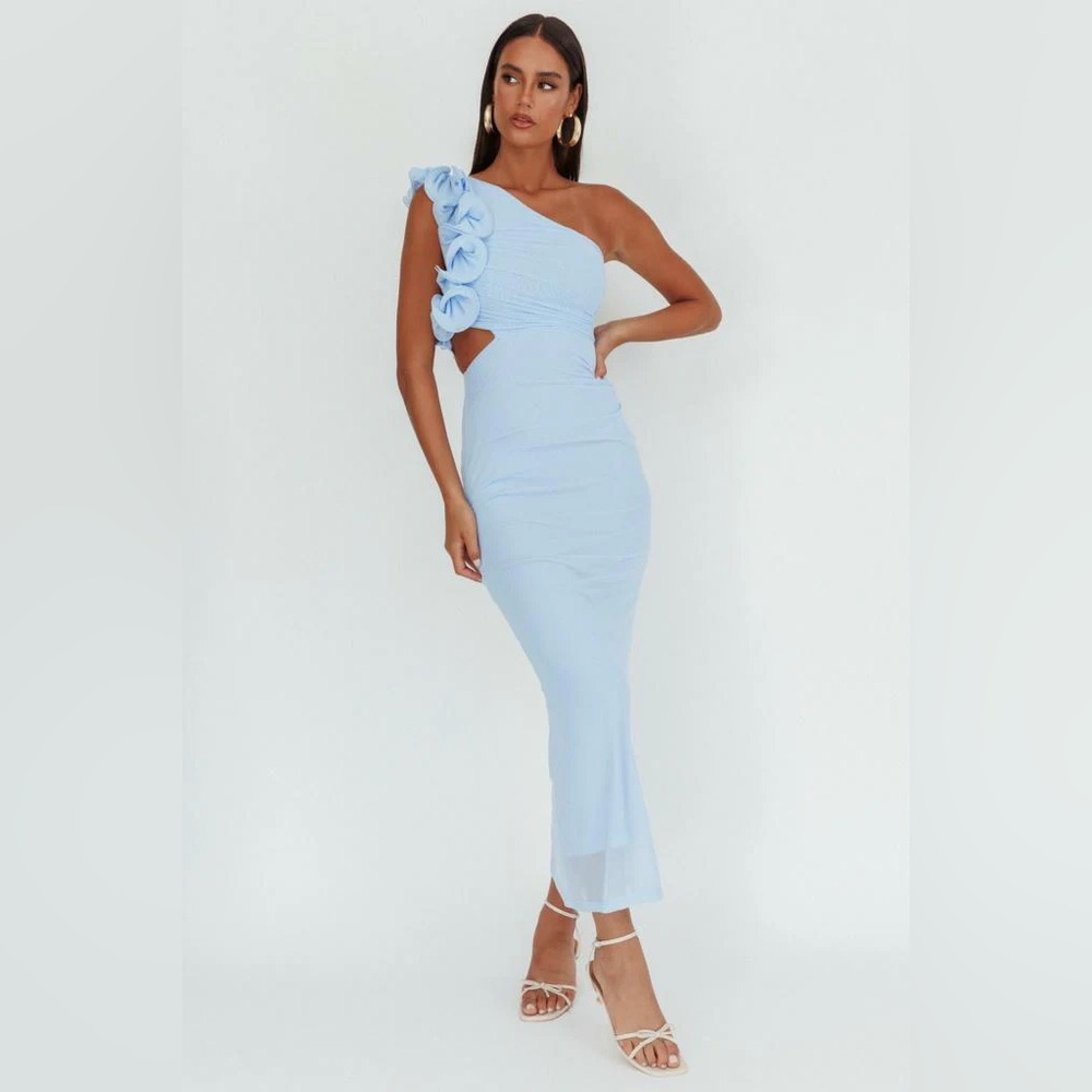 Chic One-Shoulder Light Blue Dress